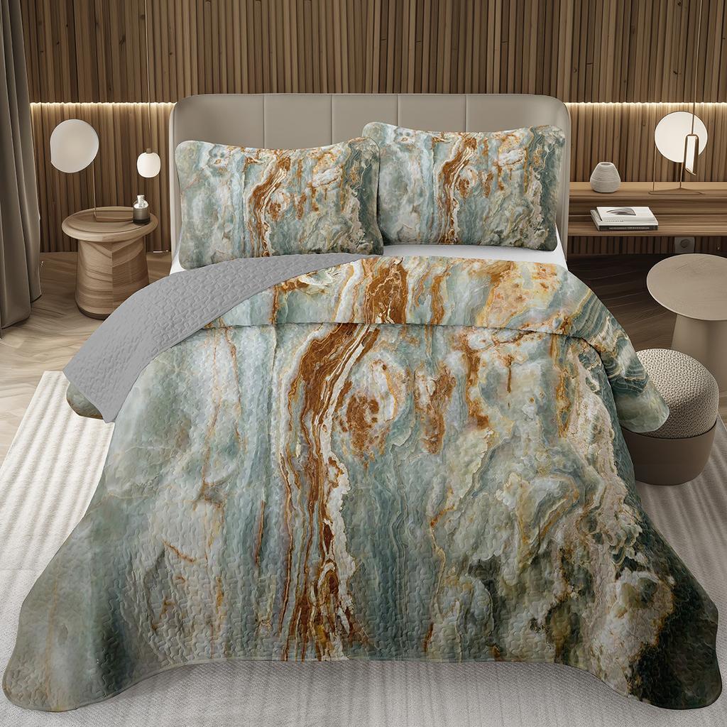 Marble Bedspread Set Soft Lightweight Stone Print Coverlet Bed Spreads, Farmhouse Modern Thin Quilted Bedding Sets for Women Men