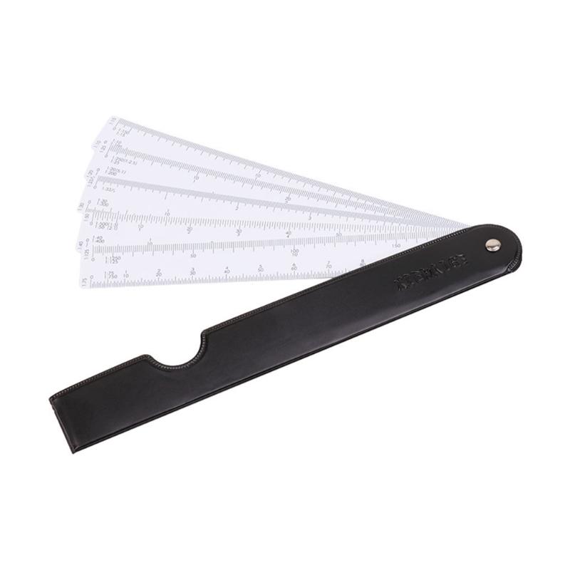 Foldable Fan Shaped Plastic Ruler For Graphics Design Multi Ratio Measure Scale