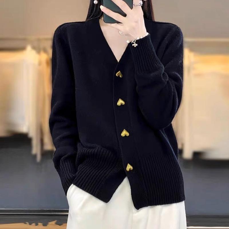 

DAFIFY Жіночі Модні Повсякденні Осінньо-Зимові Однотонні Светри з Принтом з Довгим Рукавом та V-подібним Вирізом L чорний