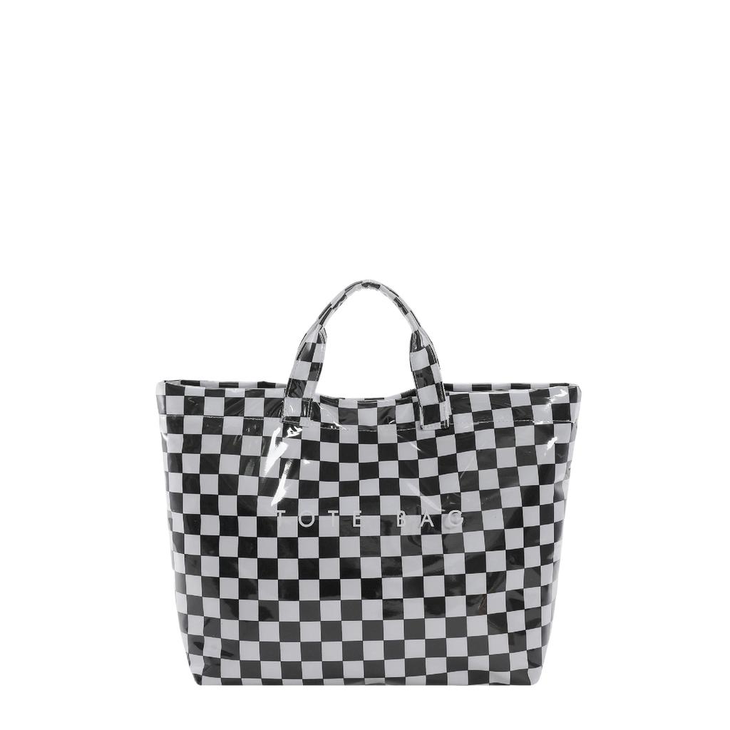 Letter tote bag, new transparent simple largecapacity handbag, retro plaid women's bag
