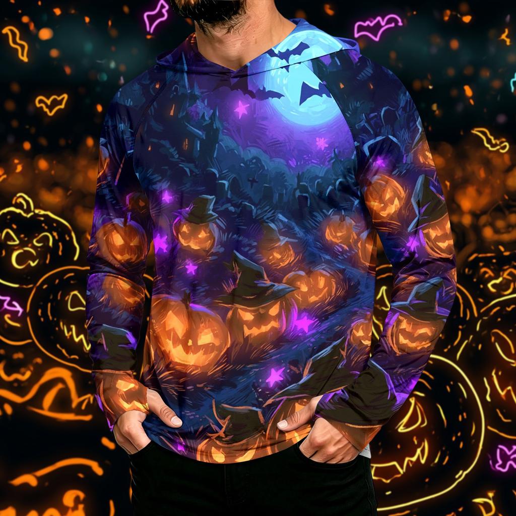 Men's Long Sleeve Hoodie with Sun Halloween Print Pullover
