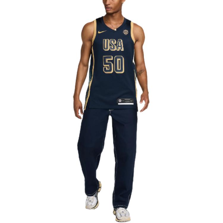 Nike Bedrucktes Mode Ärmelloses Basketballtrikot Herren Trikots Obsidian Echtgold FZ7317-451