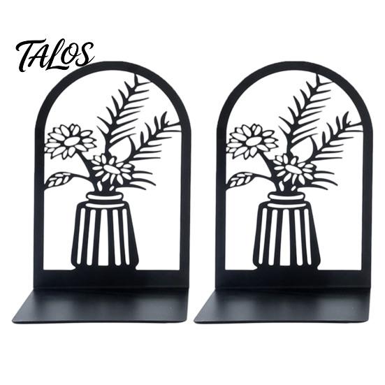 Office Desk Organizer 1 Pair Flower Metal Bookends, Decorative Vase Book Ends for Artistic Bookend Shelves, Black Holder Stopper Home Reading