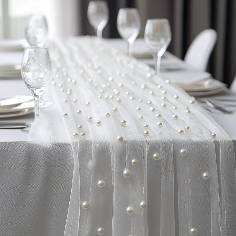 Durable Six-Color Pearl Table Runner Easy Care Washable for Wedding Reception Holiday Party Christmas Table Decoration