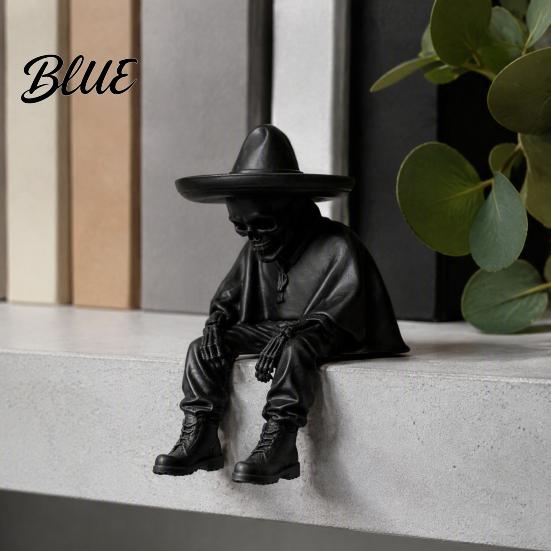 Artistic Character Ornaments 3D Printed Sitting Skeleton Shelf Sitter Figurine Gothic Hat Desktop Niche Creative Gifts Ornament Trendy Home