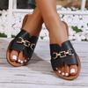 2025 Summer New Foreign Trade Large Size Flat-bottomed Slippers Women's Light Fashion Chain One-character Casual Sandals