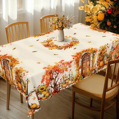1 Stück bedruckte Tischdecke mit Herbst-Thanksgiving-Thema, Bauernhausstil, Ahornblätter, Kürbismuster-Design, geeignet für Herbsternte-Feiertag G