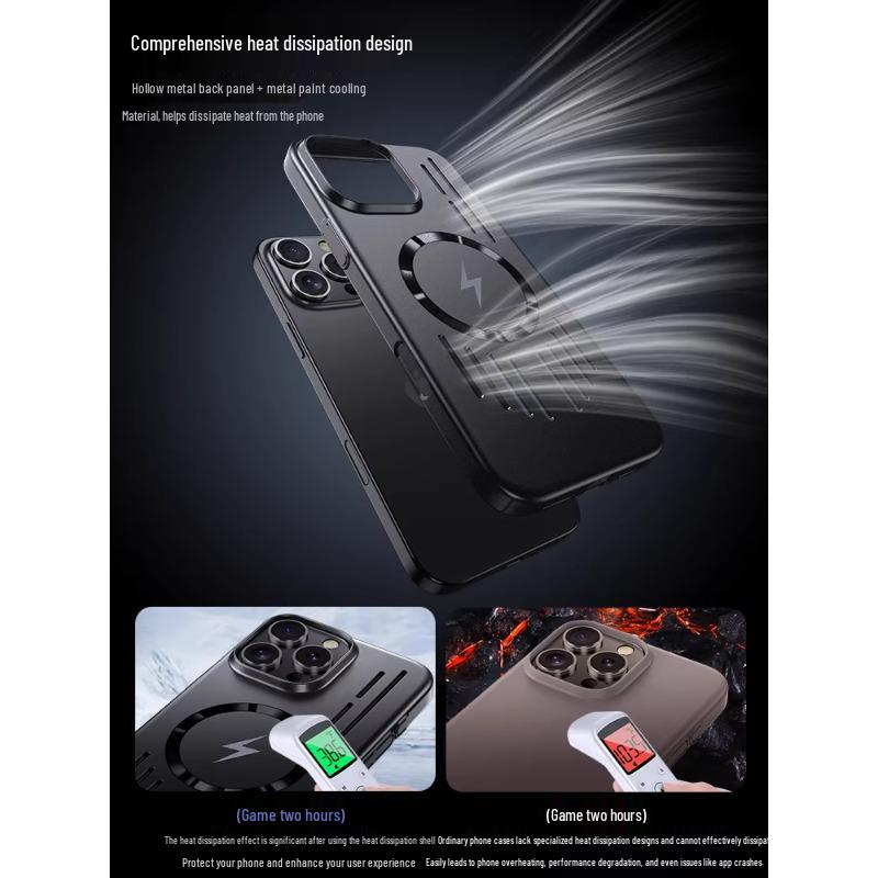 Compatible with iPhone 17 Pro Max Metal Paint Hollow Heat Dissipating Magnetic Suction Hard Case