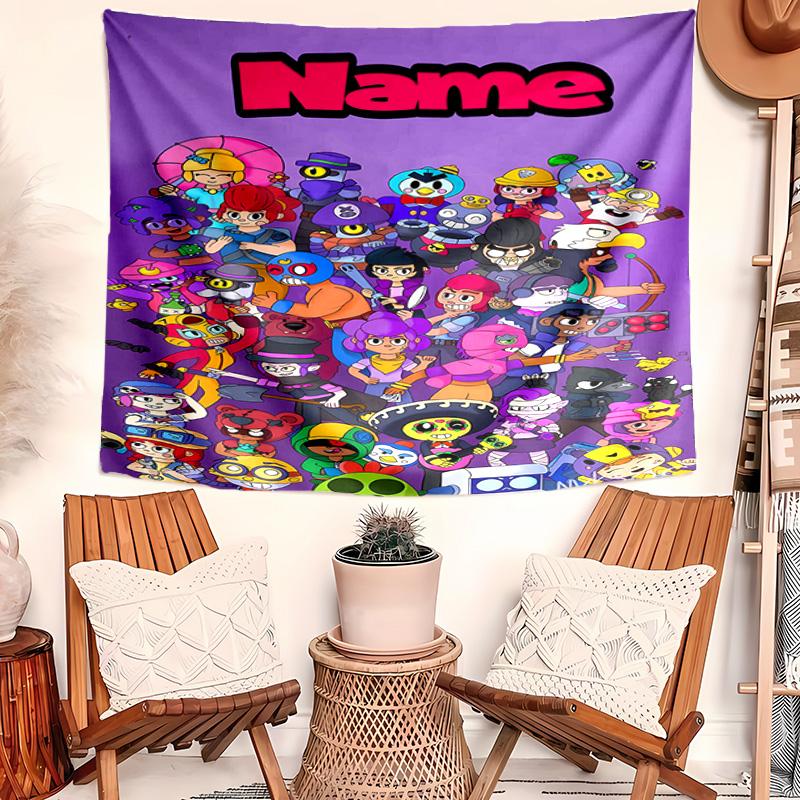 Personalized Brawl Stars Background Tapestry,Custom Name Birthday Party,Multifunctional Wall Decoration for Home Decor,Various Occasions