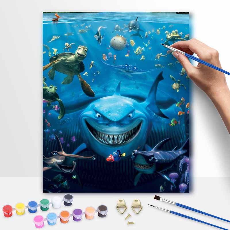 Disney Oil Painting DIY Digital Painting Finding Nemo Ocean World HandPainted Wall Art for Living Room and Entryway. 20x30cm