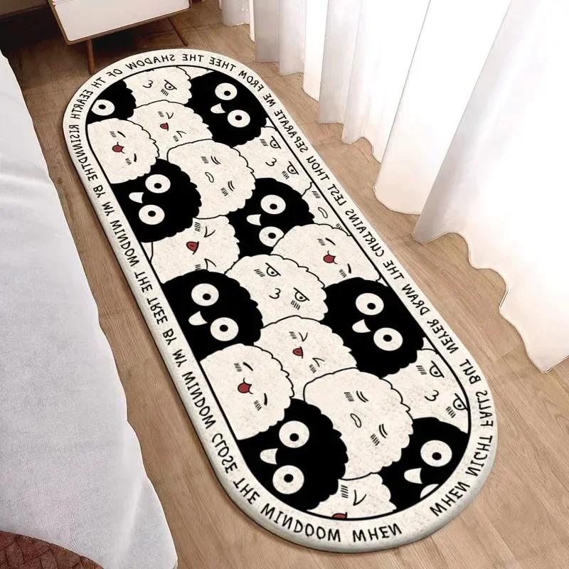 Cartoon Black and White Coal Balls Soft Fluffy Carpet Water Absorbent Non-slip Home Decorative Mat Living Room Bedroom Entry Mat