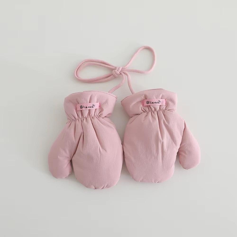 

1 Pair Solid Color Kid Gloves Winter Warm Full Cover Glove Trendy Children s Gloves For Boys Girls рожевий