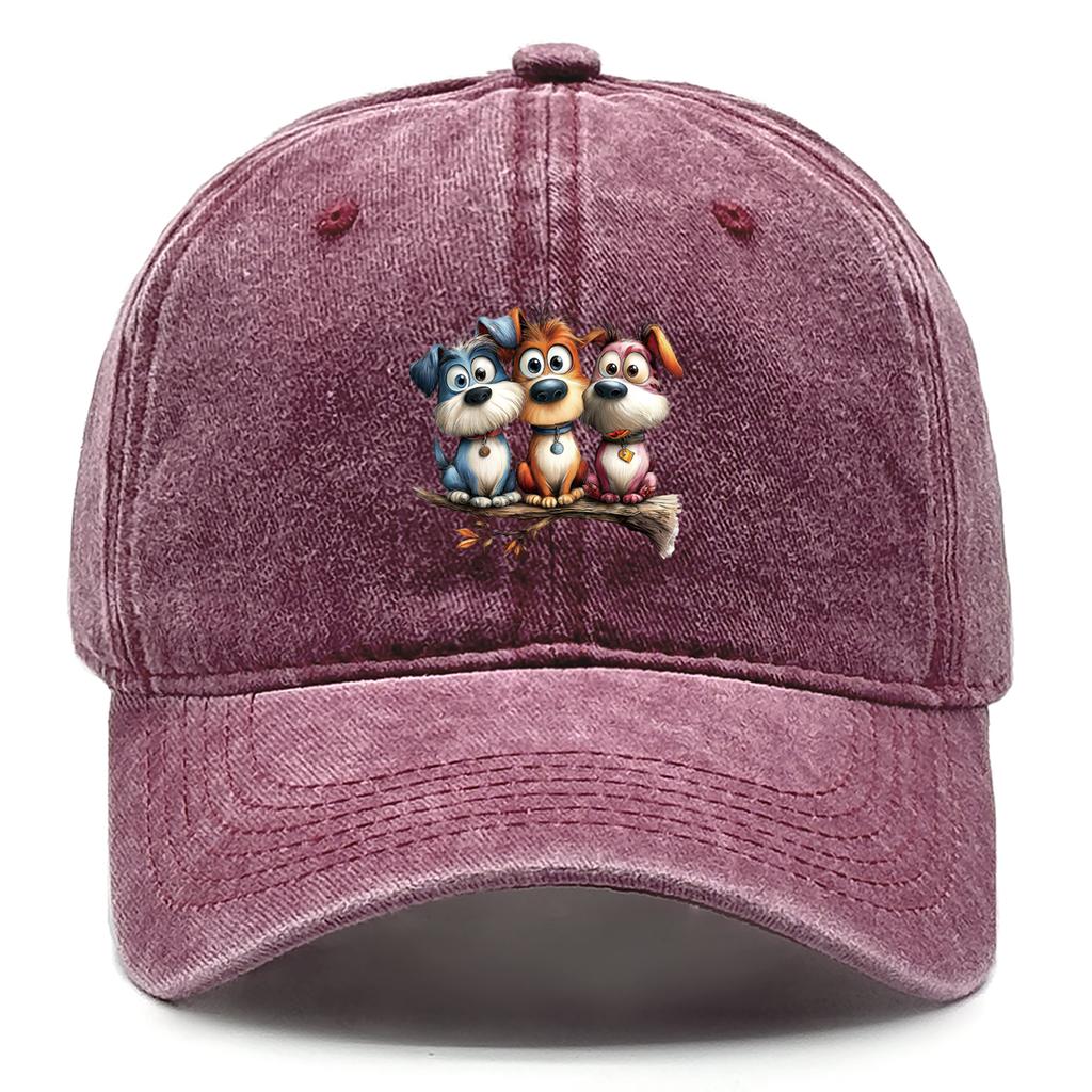Cartoon Dog Tree Branch Printed Baseball Cap Adjustable Fashion Baseball Hat Cozy Distressed Sport Hat For Streetwear Travelling
