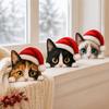 Christmas Table Centerpiece Cute Cat Shelf Sitter, Wooden Hat Peeking Desk Figurine, Funny Animal Desktop Background Ornament Sign, Lover Gift