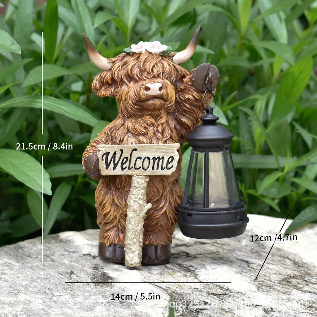 JYL TS/143,Solar Highland Cow Figurine Yak Garden Statue Outdoor Garden Decor Resin Craft