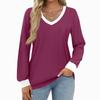 Women's Fashion Casual Long Sleeve Color Block Shirt Women's V-Neck Tops