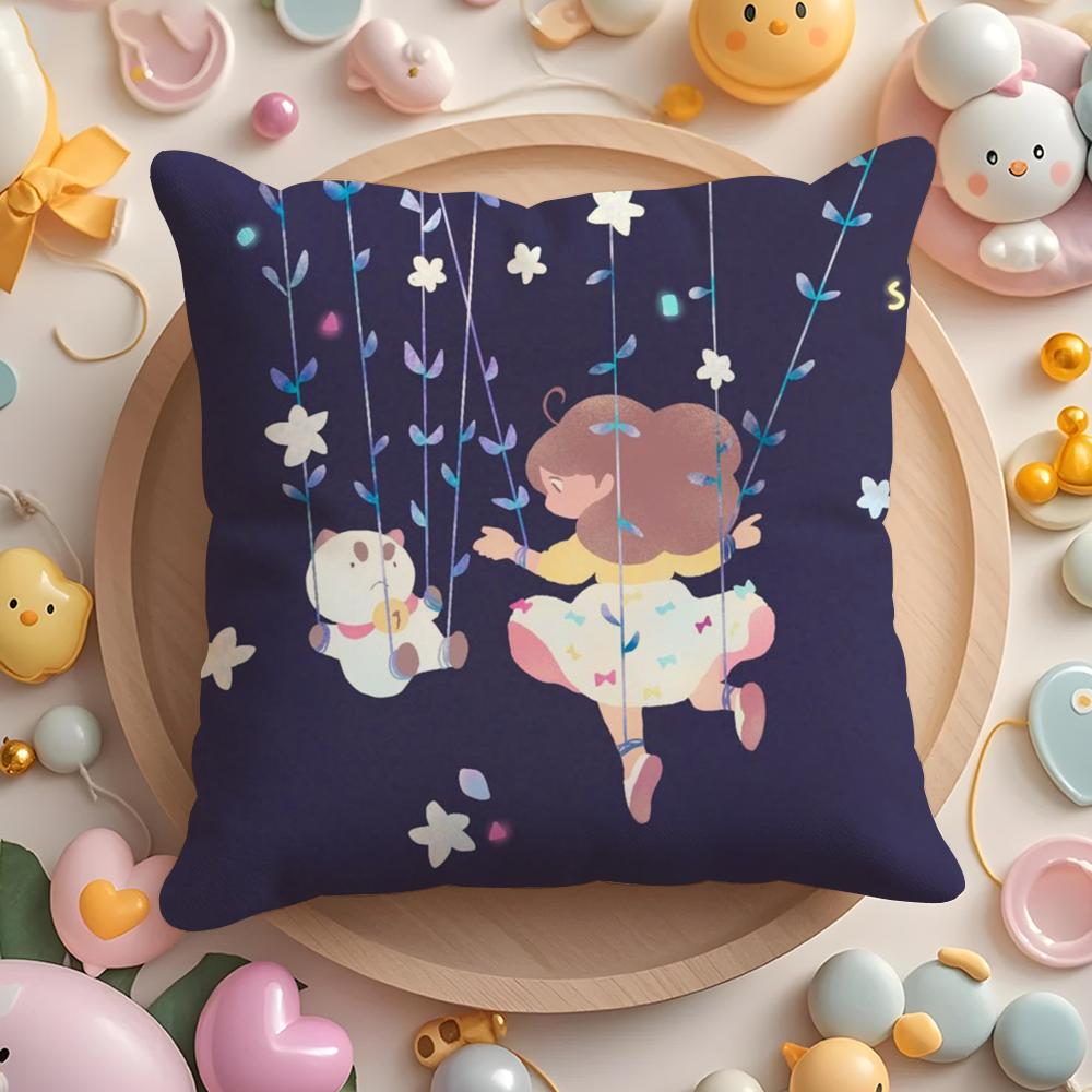 B-Bee And P-Puppycat Cushion Cover Short Plush Double-Sided Printing Home Machine Washable In Warm Winter Pillow Case