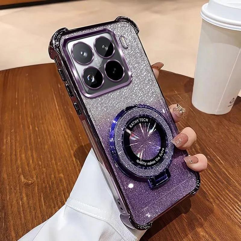 Luxury Glitter Magnetic Bracket Phone Case For Xiaomi 15T 14T 13T Pro Stand Protect Shell Shockproof Bumper Soft Silicone Cover