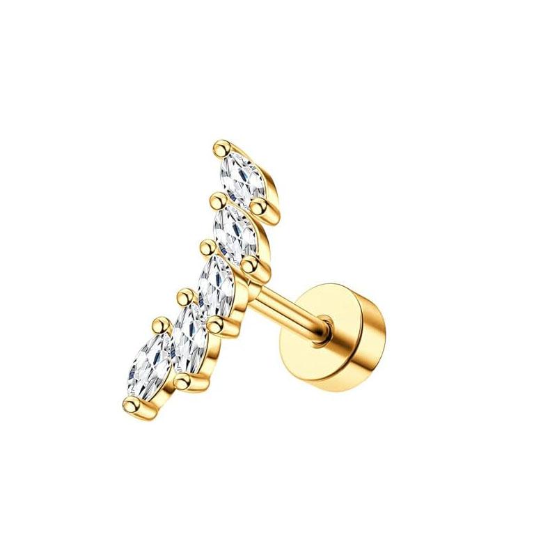 Bobisty 1pc 16G Cartilage Earring Stainless Steel Opal CZ Earrings Flat Back Cartilage Conch Helix Piercing Jewelry for Women