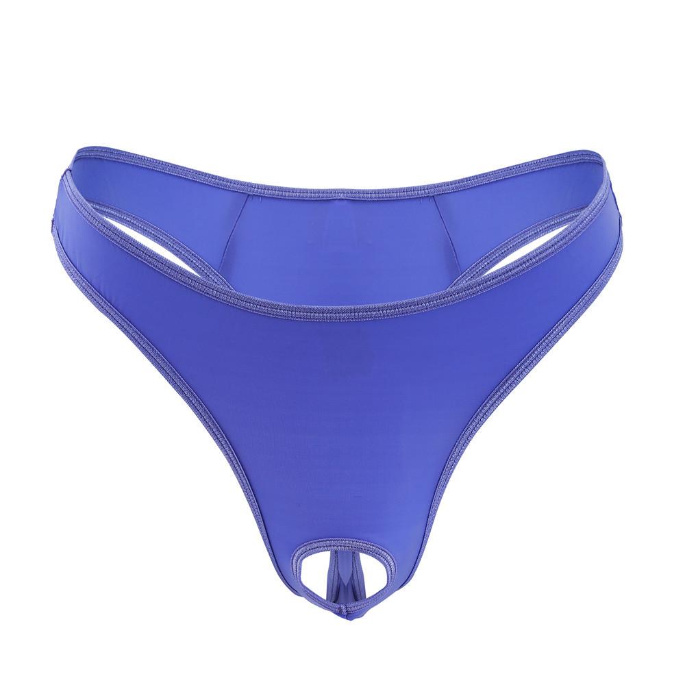 Penis Hole Lingerie Underwear Men Sexy Expose Cock G-String Open Crotch Pouch Underpant Gay Panties Ice Silk T-Back Thong