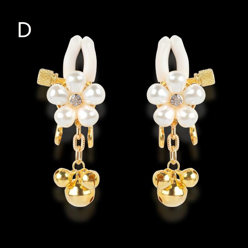Adjustable Pearl Petals Nipple Clamps for Women Sexy Breast Stimulate Clips with Bells Adult Toy for Sexual Slaves And Kink Play