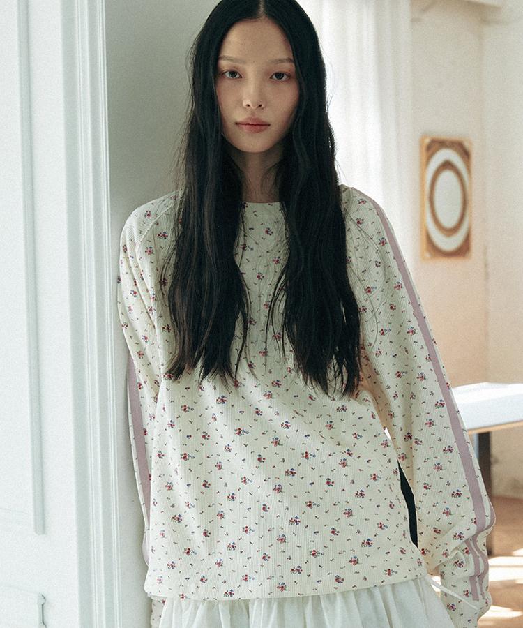 KOOKEESEE Waffle Lachlan Sleeve T-Shirt_Flower_Ivory