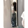 Small Long American Retro Wide Leg Denim Female Summer Crack Washed Loose Drooping Straight Mopping Pants
