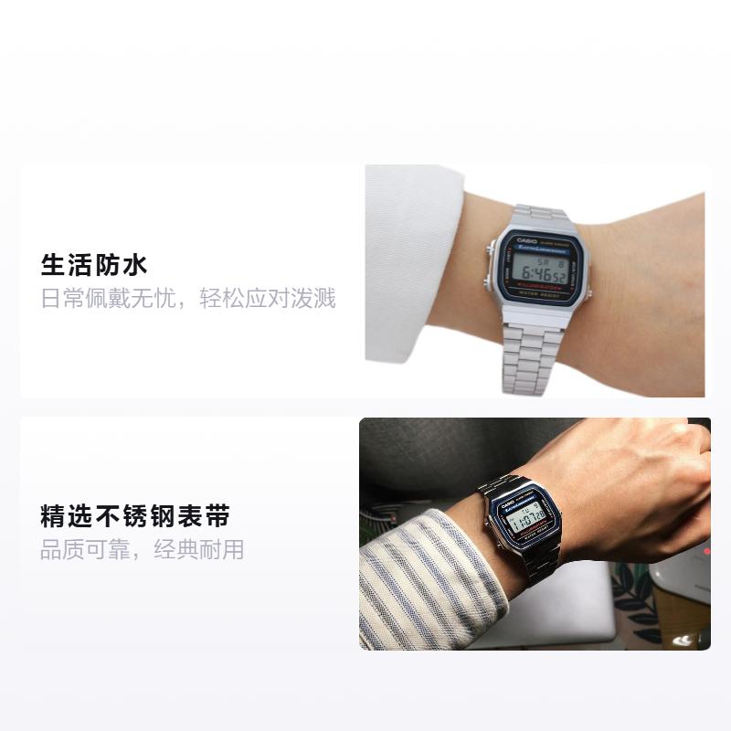 Casio VINTAGE Series-A168 Retro Small Silver Nugget Waterproof Quartz Movement Stainless Steel Strap Japanese and Korean Watch Men's Watch A168WA-1W