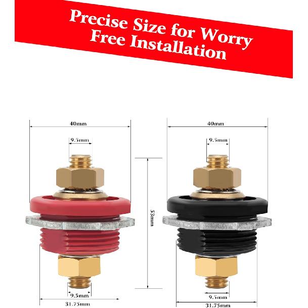 

Thru Panel Battery Terminal Connector Premium High Current, 2 Pcs 3/8in Thru Panel Battery 250A Positive Negative Junction Stud Post for Cars RVs