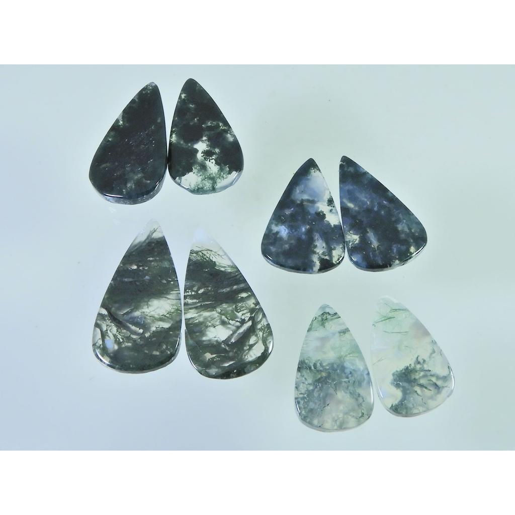 120Cts. Natural Moss Agate Matched Pair Pear Cabochon Gemstone 4 Pair Lot C-2275