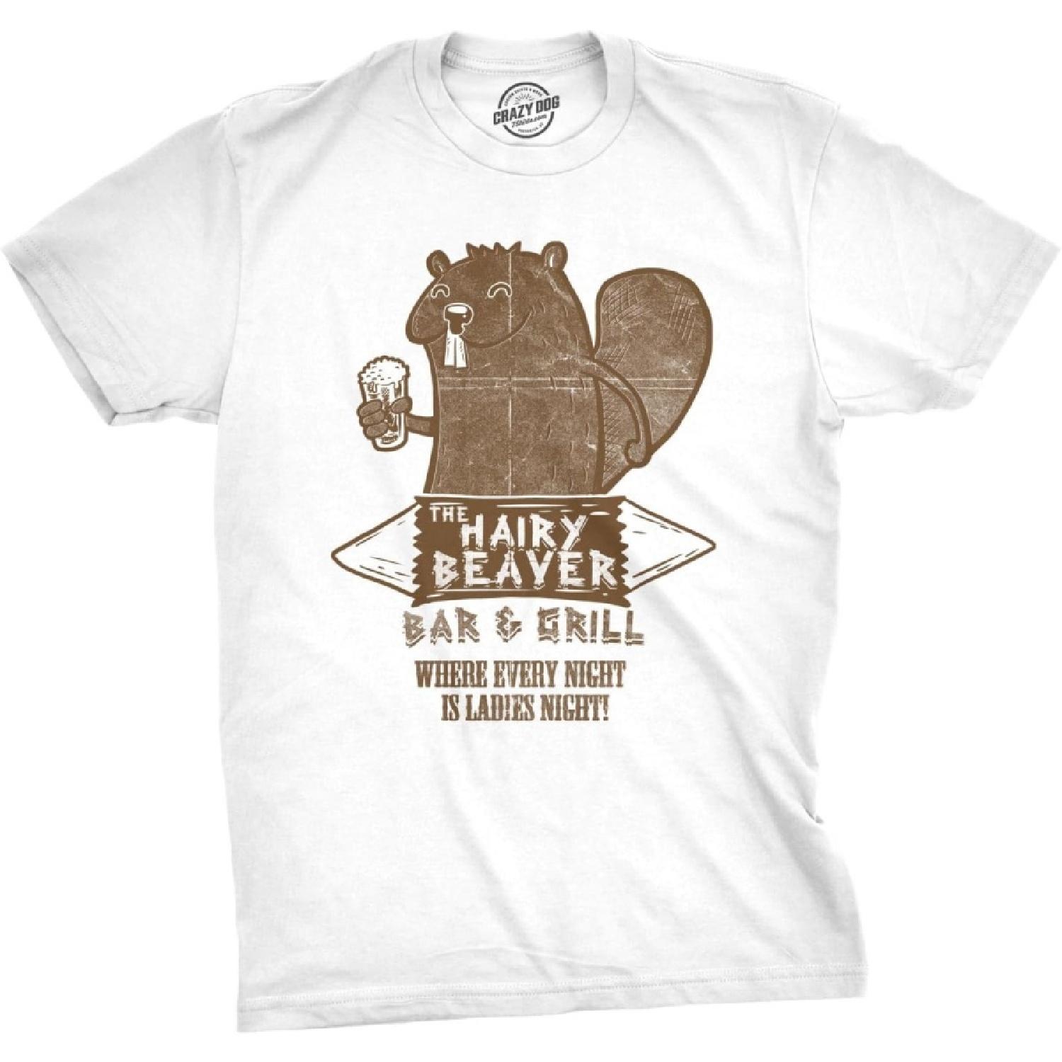 Mens Funny T Shirts The Hairy Beaver Bar and Grill Sarcastic Drinking Graphic Novelty Tee for Men XXXXXL белый