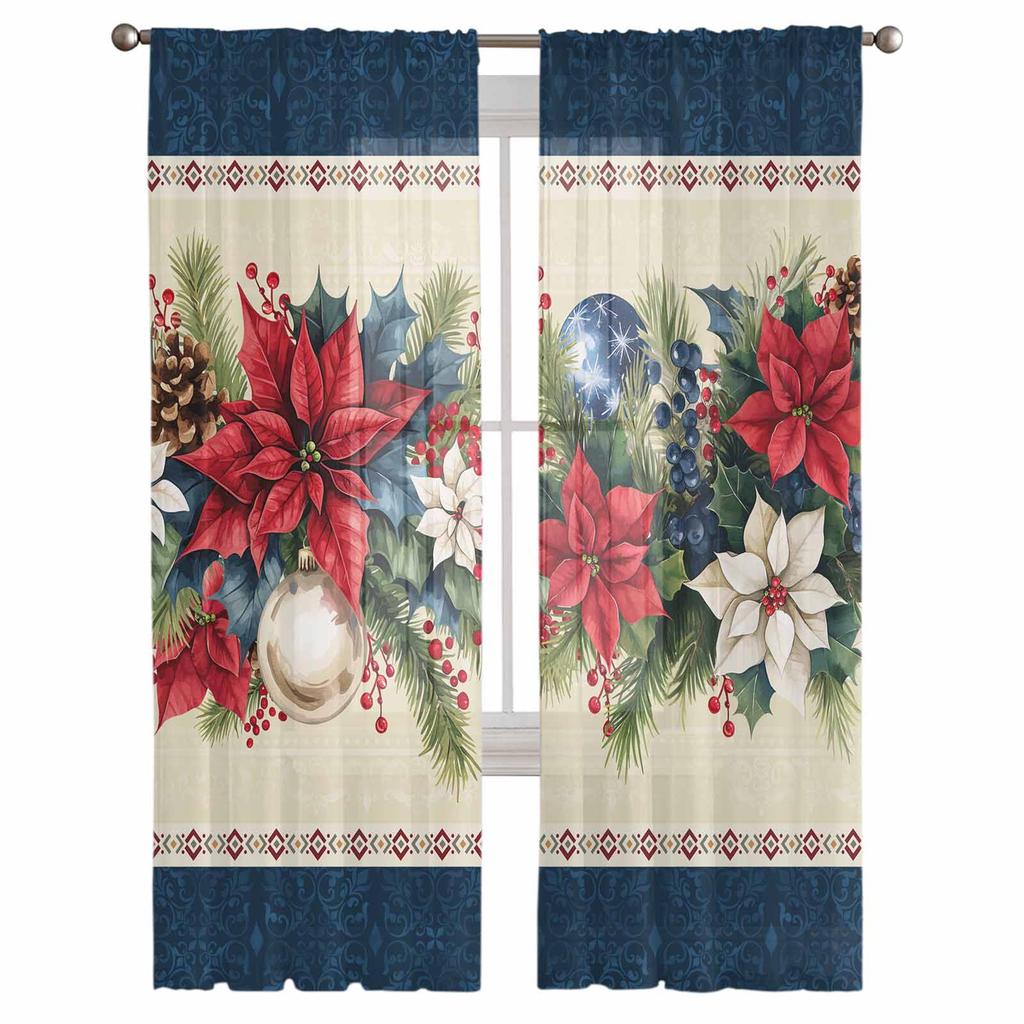 Weihnachten Aquarell Weihnachtsstern Vorhänge Für Wohnzimmer Schlafzimmer Heimdekoration Fenster Voile Tüll Vorhang Drapierungen