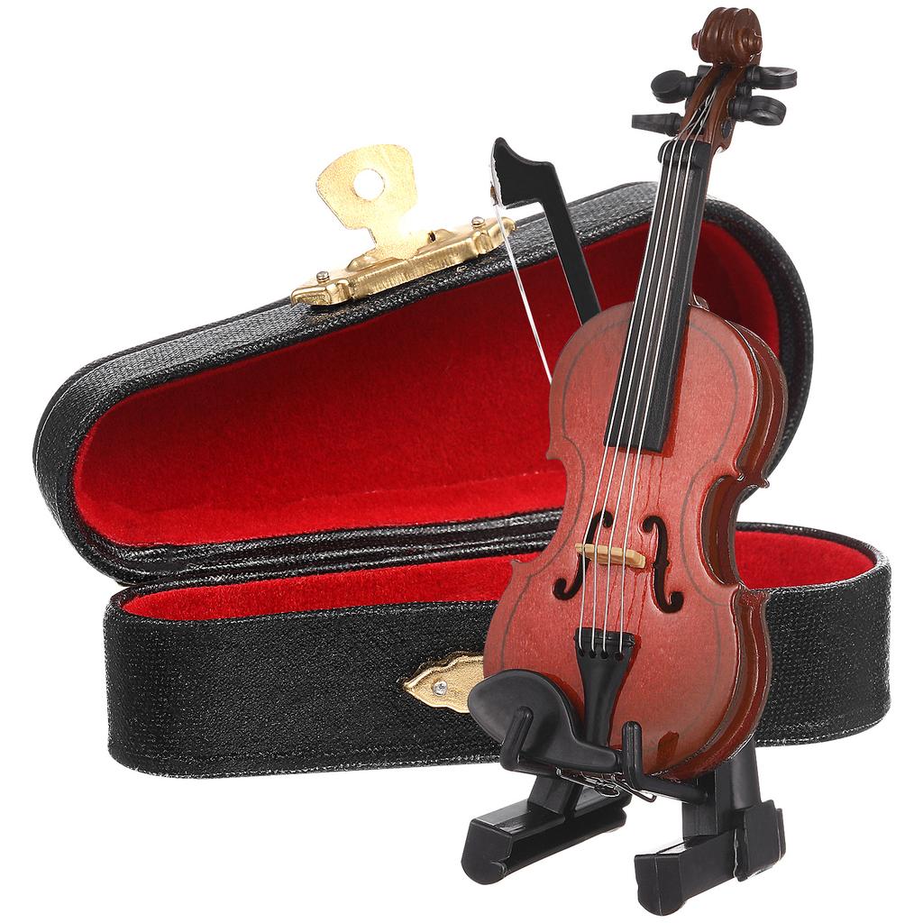 1Set Wood Small Miniature Violin Adornment Realistic Desktop Decor Photo Prop Stylish Home Accessory Tiny Violin