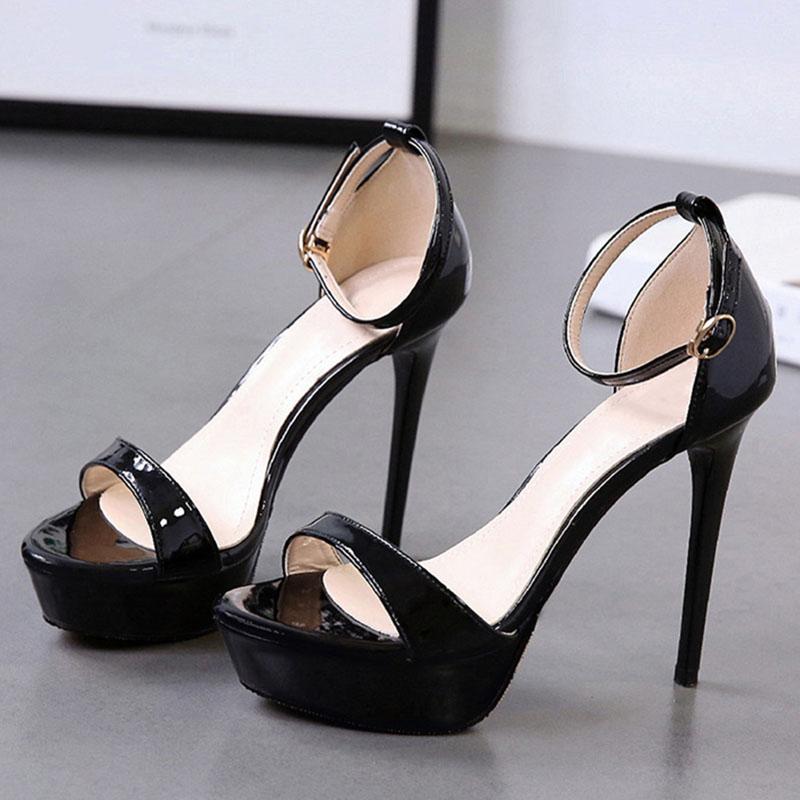 Comemore Sexy Black Extreme High Heels Platform Sandals for Women Buckle Strap Open Toe Sandal Stripper Pole Dance Shoes