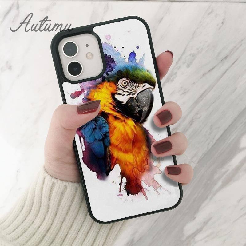 Rainbow Flower Bird Ringneck Parrot Phone Case for iPhone 11 12 13 14 Pro Max mini XR XS SE 2020 7 8 Plus Samsung S21 S22 Cover