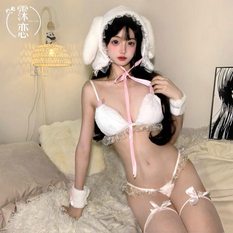 Sex Underwear Sexy Plush Hooded Rabbit Uniform Three-point Temptation Sex Clothes Set Free