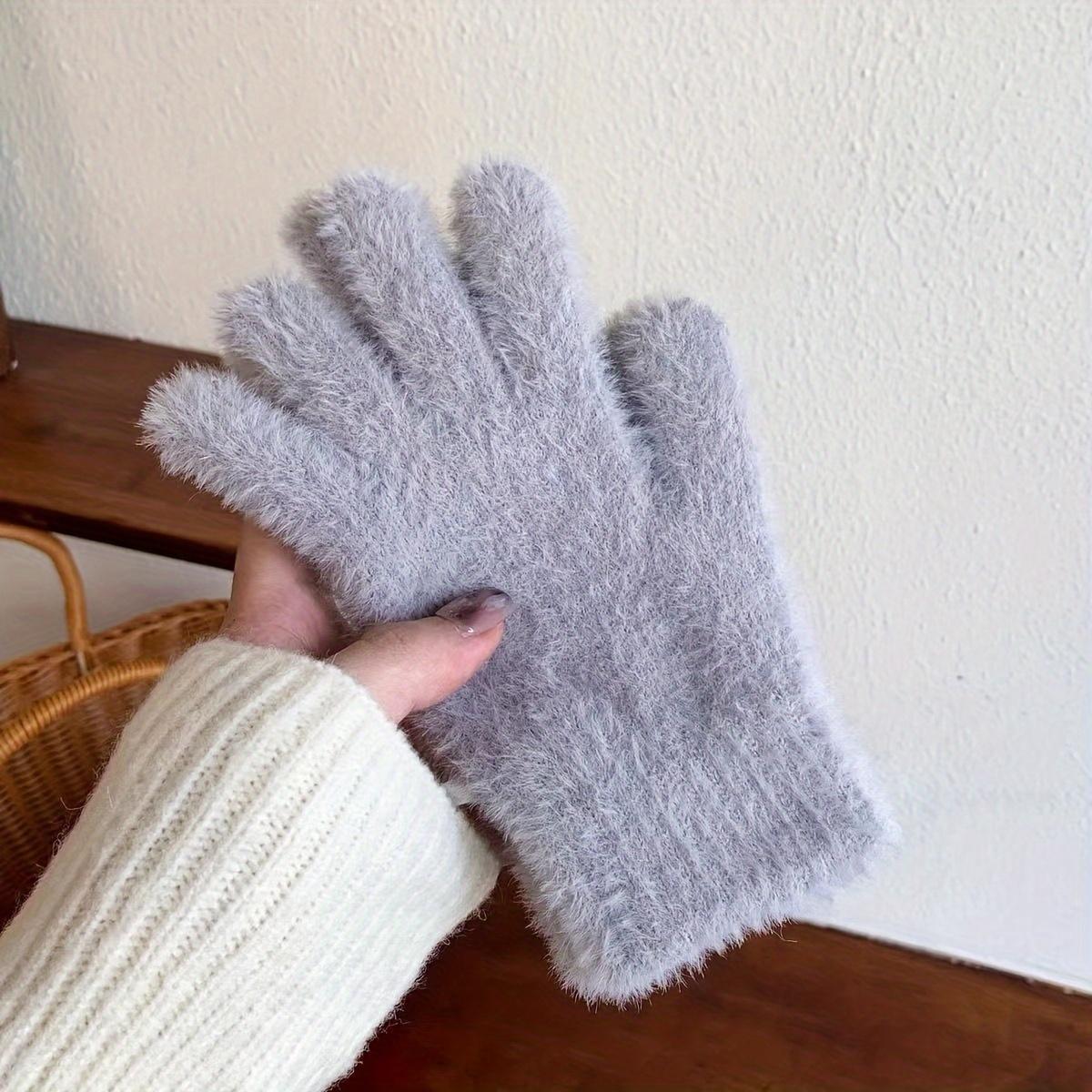 

Warm Full-Finger Cozy Plush Winter Gloves for Women - Stretchy Touchscreen Compatible Mittens in Solid Colors