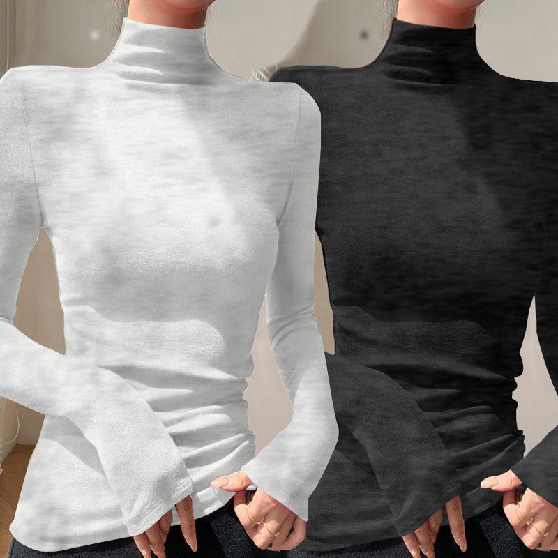 Chic Slim-fit High-neck Long-sleeve Base Layer: Solid Color, Flattering, Versatile Autumn/Winter Top