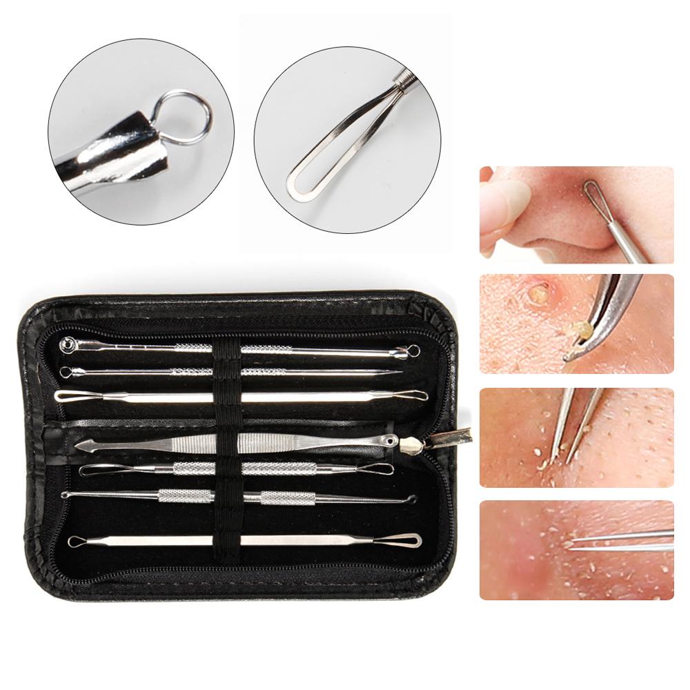 7PCS Blackhead Extractor Kit Facial Black Dots Remover Comedone Tweezer Pimple Blamish Skin Care