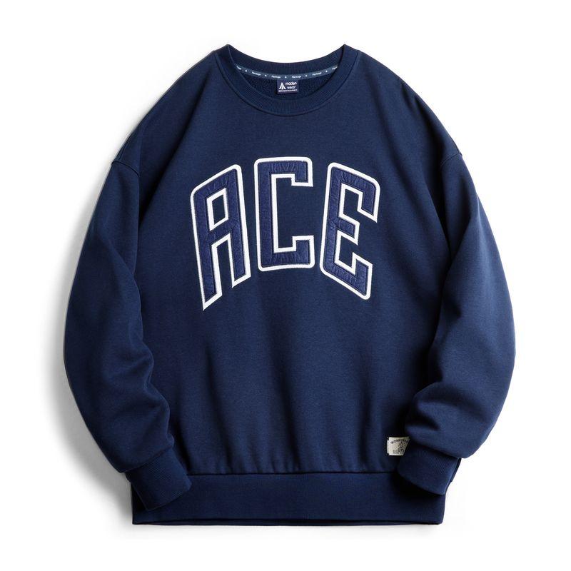 

Madden Parka American Casual Letters Embroidered Sweater Preppy Style Thickened Fleece-lined Thermal round-Neck Tops Men s Autumn Navy 2XL