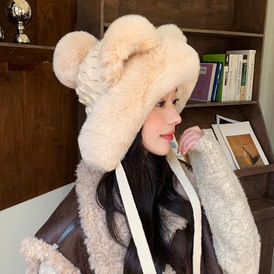 Herbst und Winter neue Mütze Damen Ohrenschutz Lei Feng Mütze niedliche Katzenohren Plüsch Wollmütze gestrickt warm flauschige Mütze