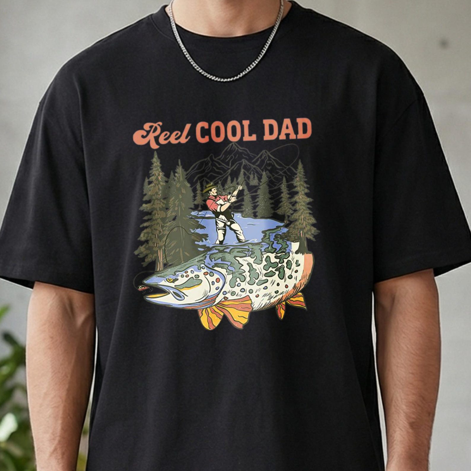 Reel Cool Dad Fishing T-Shirt, Unisex 100% Cotton Shirt, Family Matching Tops, Casual Everyday Wear, Gift For Fisher Dad, Retro Fishes Top M