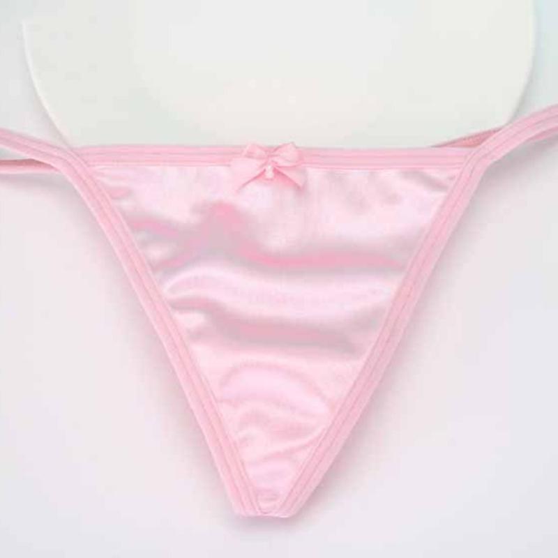Dámské Sexy Sweet Plus Velikost Tanga Mašlička Prodyšné Saténové kalhotky Bezešvé T-kalhoty s nízkým pasem