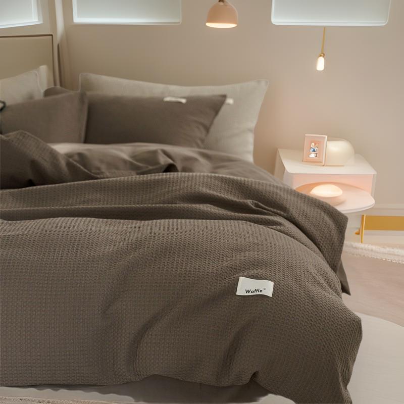 Waffle Weave 4-Piece Set: Modern Style, 60s Pure Cotton, Solid Color Bed Sheets, Pure Cotton Duvet Cover, Light Luxury Bedding