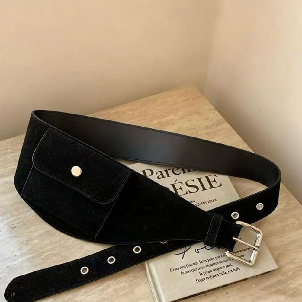 Riñonera de Cinturón de PU Bolsos de Cintura Anchos Moda Bolso de Cinturón para Mujer Exterior