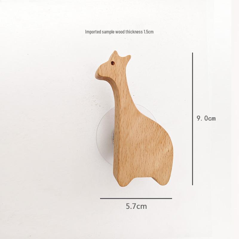 Creative Beech Wood Adhesive Hooks – Funny Animal Design Coat & Hat Hooks for Behind-the-Door Use