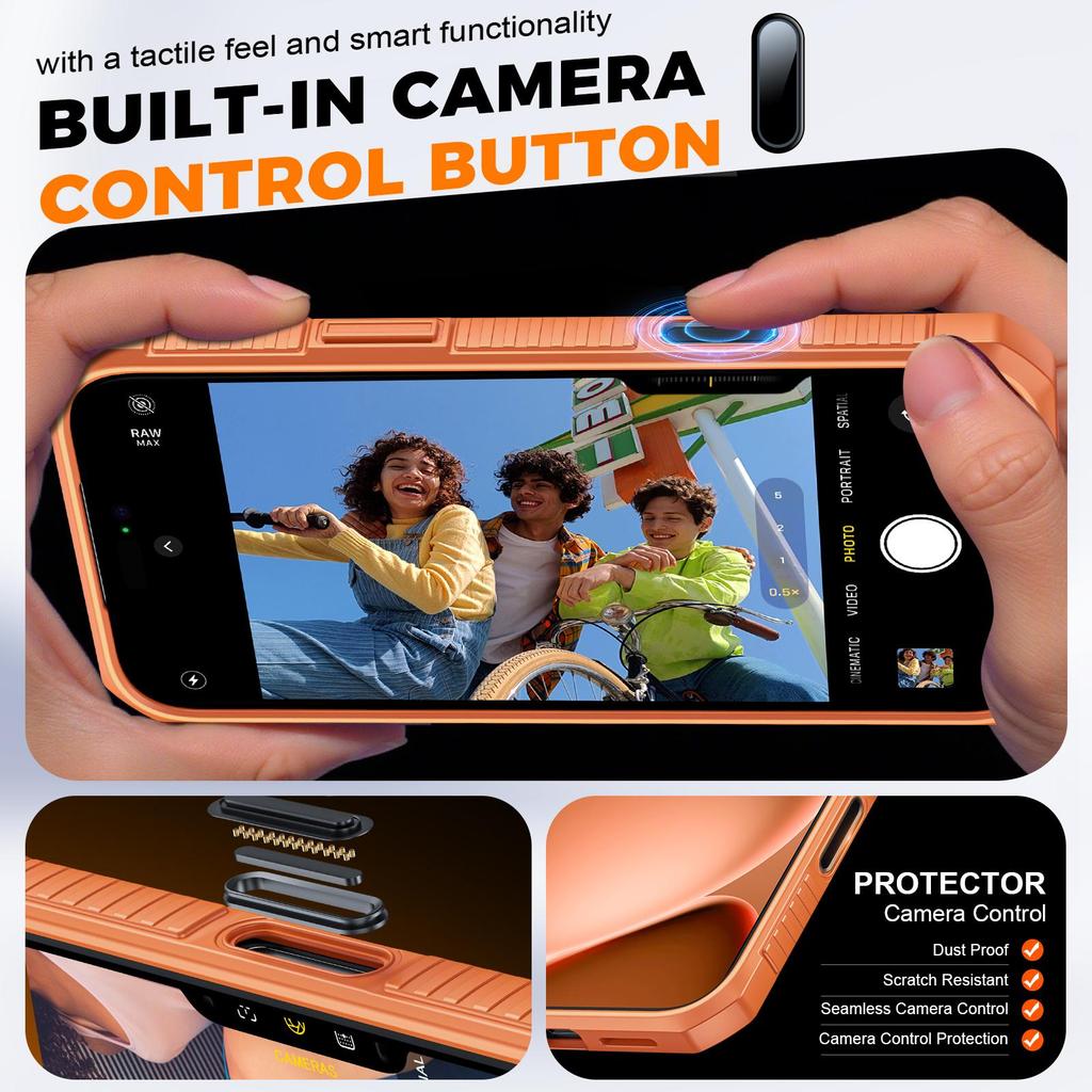 Mit Kartenhalter, Schiebefach für die Kamera und Ständer für iPhone 17 Pro Handyhülle, Anti-Fall PC+TPU Wallet Case - Orange