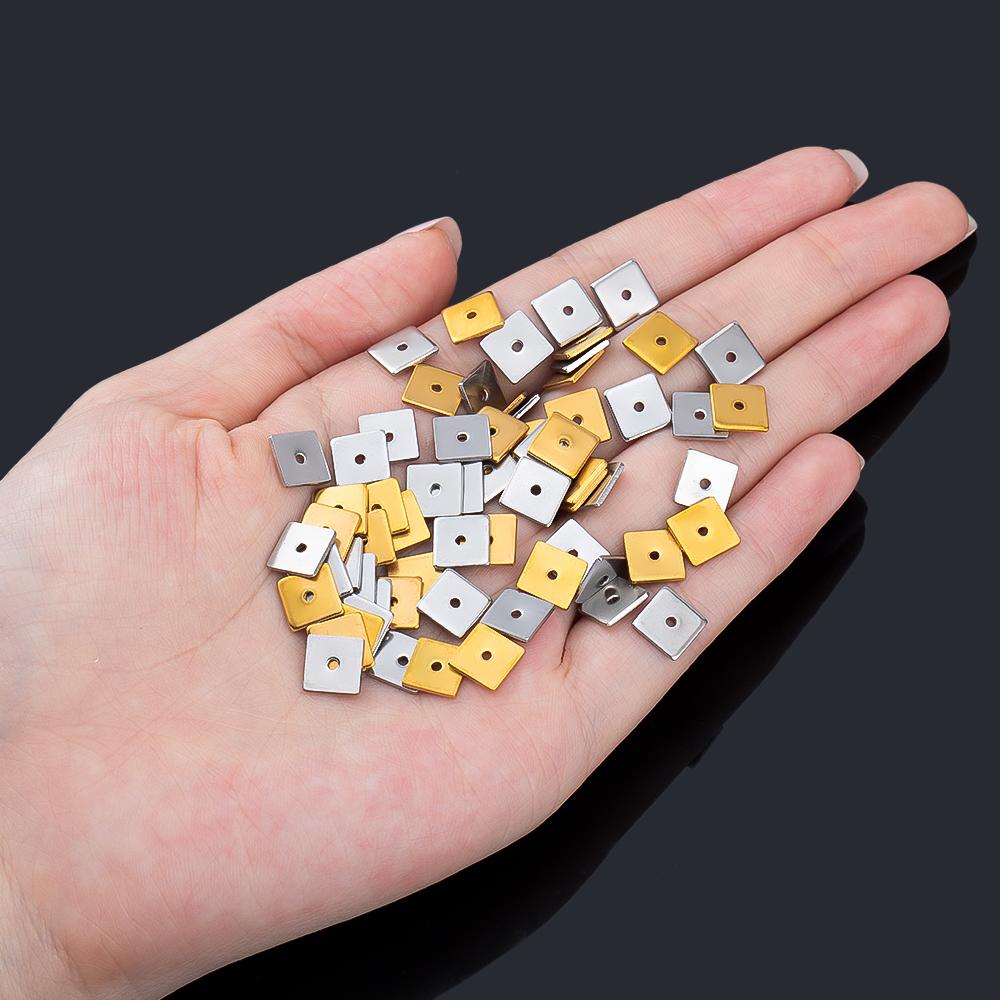 50pcs 8mm Stainless Steel Flat Square Spacer Bead Separator Beads for Bracelet Necklace Jewelry Making Accessories Wholesale