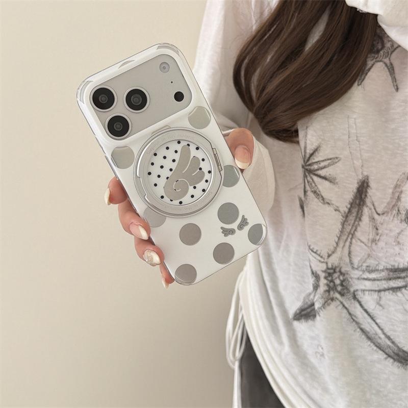 Stylish Polka Dot Rotating Stand Case for iPhone 17 Pro Max and Apple 16 iPhone 15 Pro корпуса белый