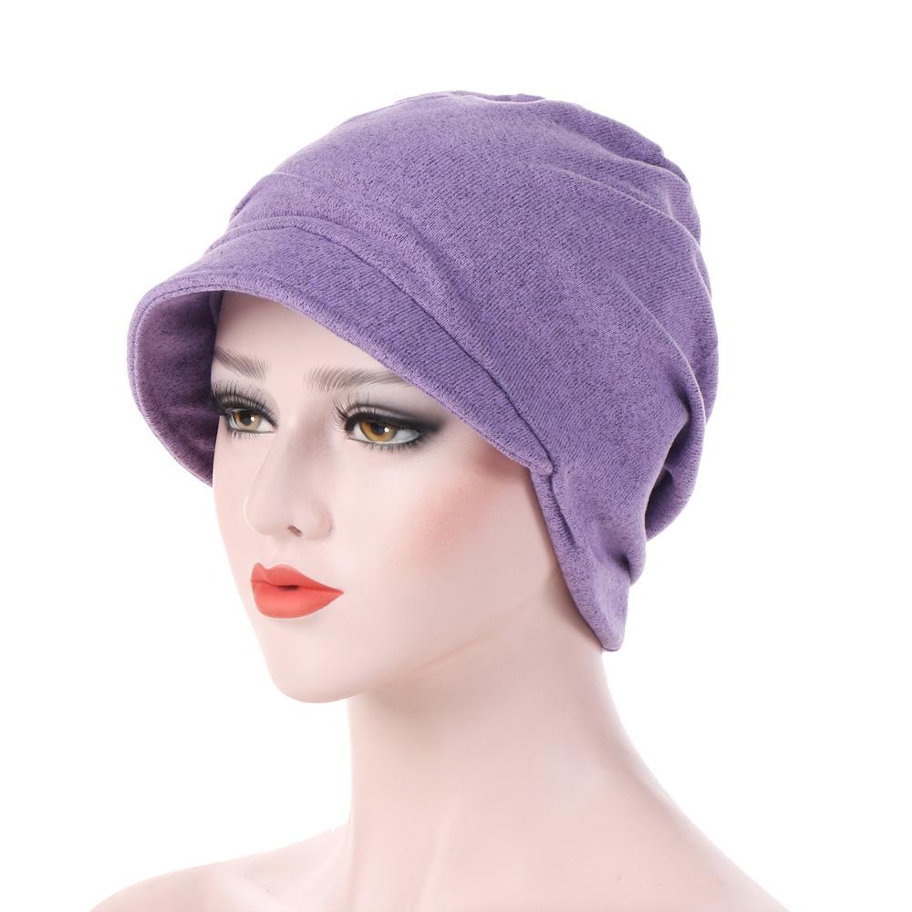 New Fashion Turban Cap For Women Muslim Plain Brim Hats Stretch Turban Chemo Loss Head Wrap Beanie Casual Head Wrap Scarf